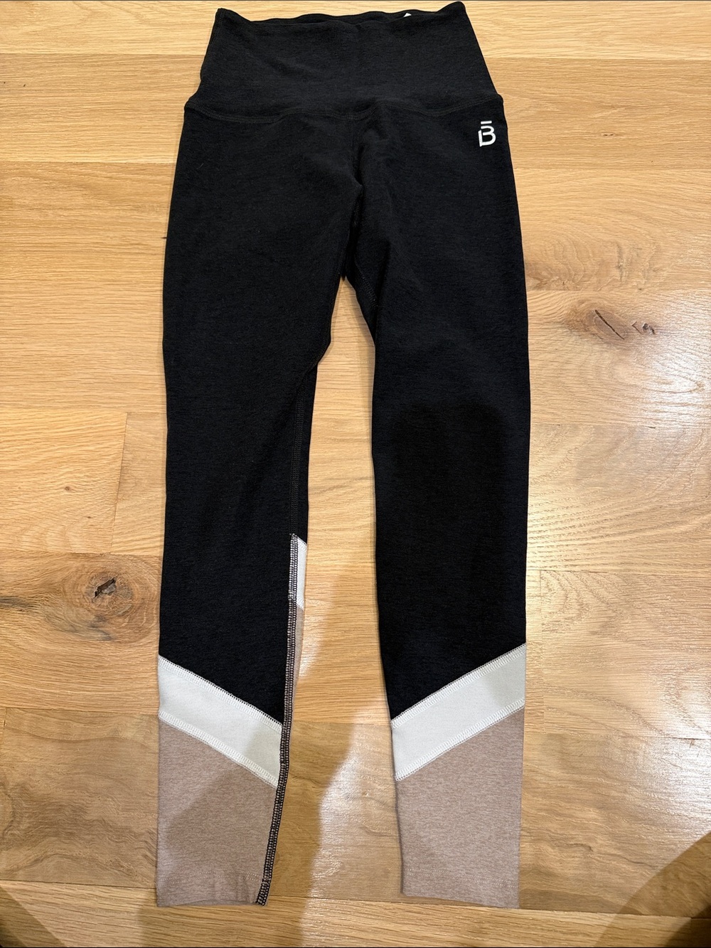 Beyond Yoga x Barre3 Black Leggings with Tan and White Colorblock